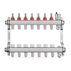 JG Underfloor 7 Port LowFit Underfloor Heating Manifold Brushed Steel