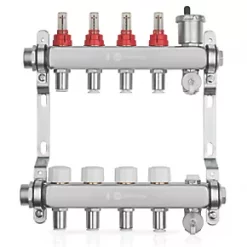 JG Underfloor 4 Port LowFit Underfloor Heating Manifold Brushed Steel