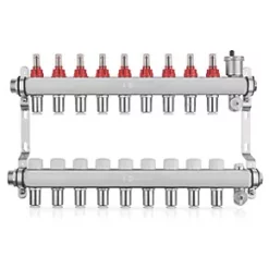 JG Underfloor 9 Port Underfloor Heating Manifold Brushed Steel