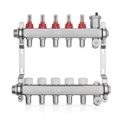 JG Underfloor 5 Port LowFit Underfloor Heating Manifold Brushed Steel