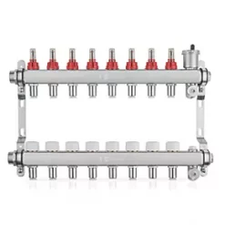 JG Underfloor 8 Port LowFit Underfloor Heating Manifold Brushed Steel